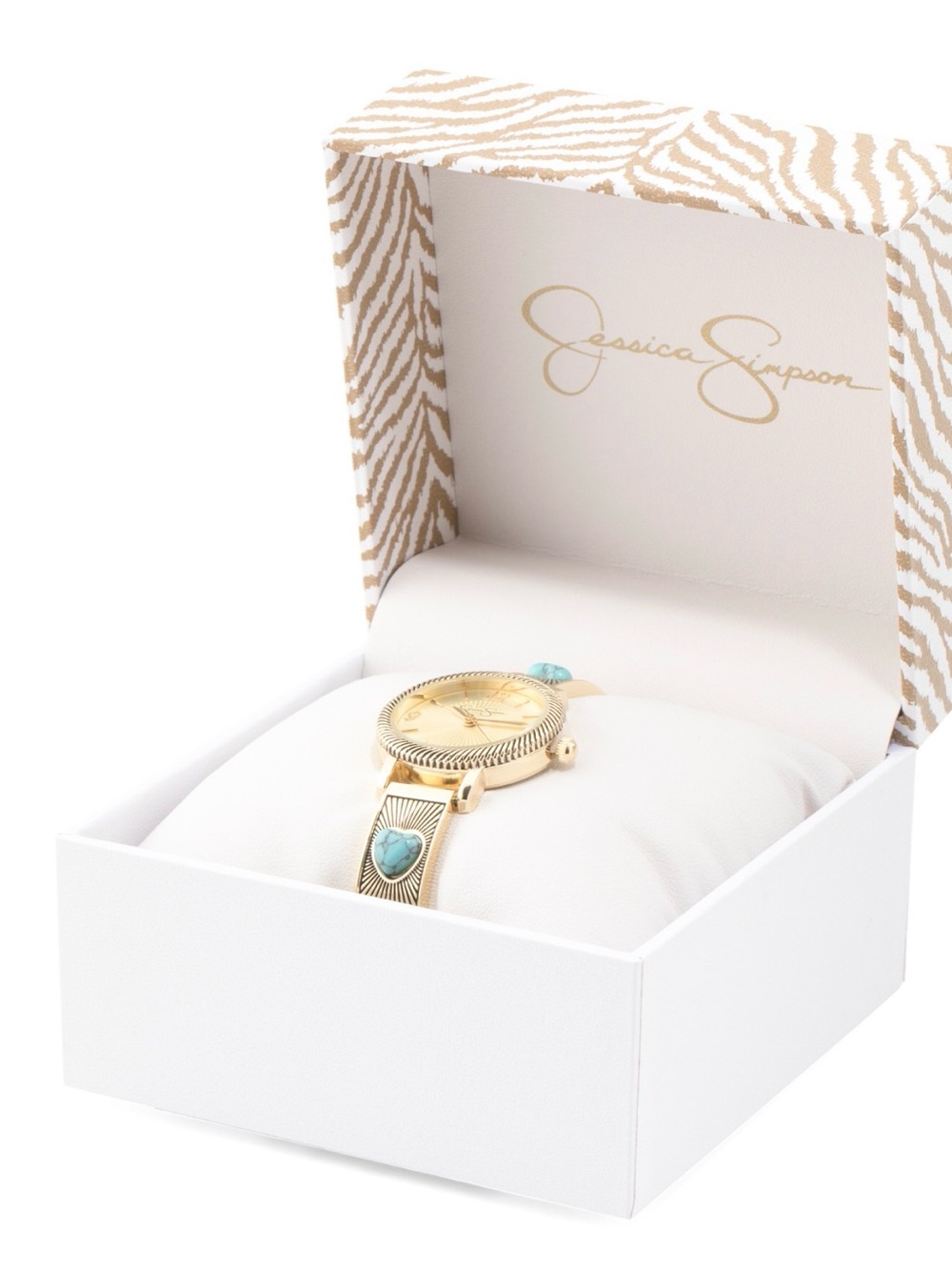 Jessica Simpson Gold Watch with Turquoise Heart Accents